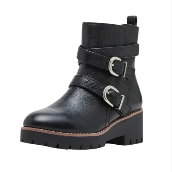 New! Blondo Dazie Waterproof Black Tumbled Leather Lug Sole Boots Women's Size 8 - Picture 1 of 13
